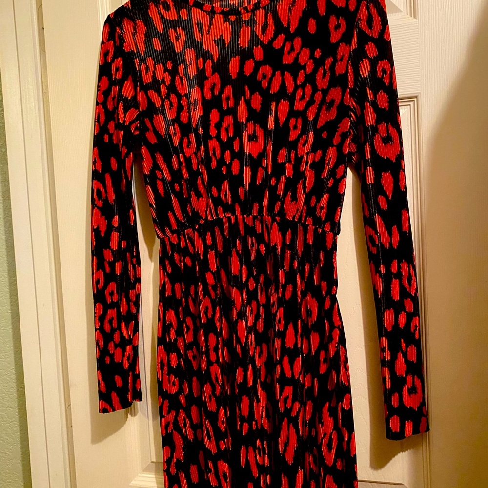 Zara Pleated Accordion Leopard Print Dress Size Small